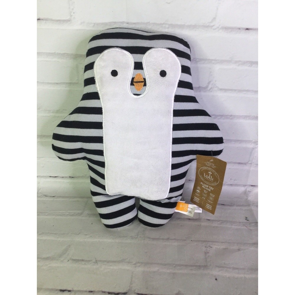 Lolli Living Textiles Penguin Knit Plush Stuffed Toy Striped Gray Black